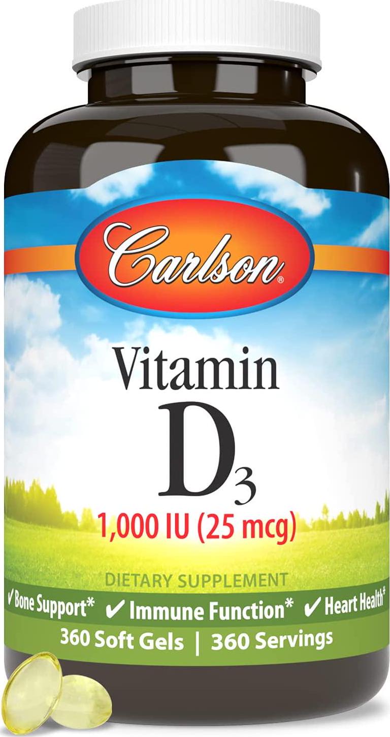 Carlson - Vitamin D3, 1000 IU (25 mcg), Immune Support, Bone Health, Muscle Health, Cholecalciferol, Vitamin D Supplements, Vitamin D3 Soft Gels, 360 Softgels
