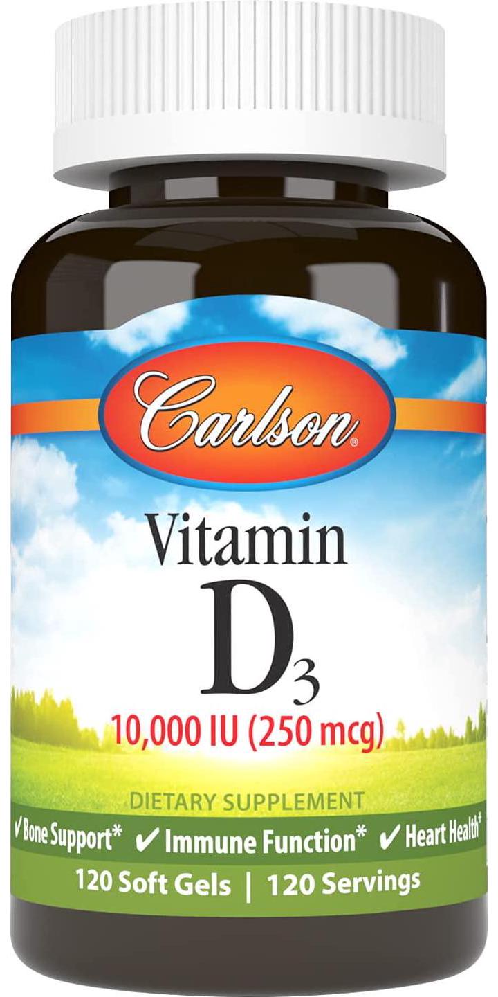 Carlson - Vitamin D3, 10000 IU, Bone and Immune Health, Cholecalciferol, 120 Soft gels