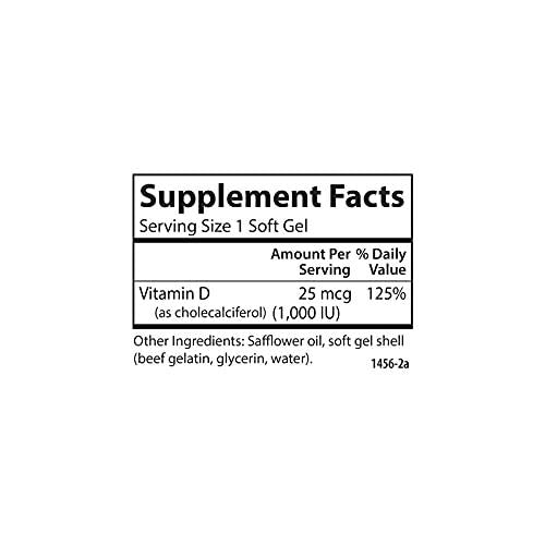 Carlson - Vitamin D3, 1000 IU (25 mcg), Immune Support, Bone Health, Muscle Health, Cholecalciferol, Vitamin D Supplements, Vitamin D3 Soft Gels, 360 Softgels
