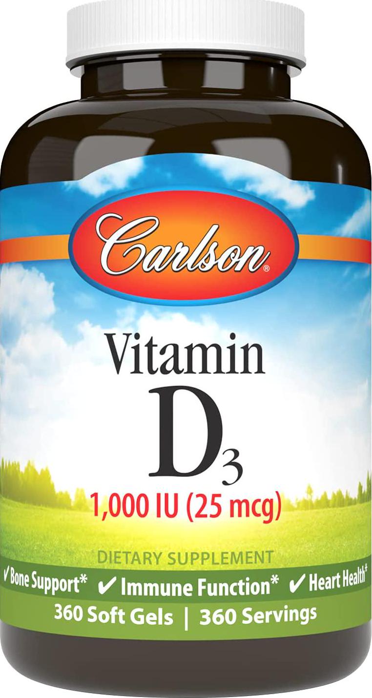 Carlson - Vitamin D3, 1000 IU (25 mcg), Immune Support, Bone Health, Muscle Health, Cholecalciferol, Vitamin D Supplements, Vitamin D3 Soft Gels, 360 Softgels