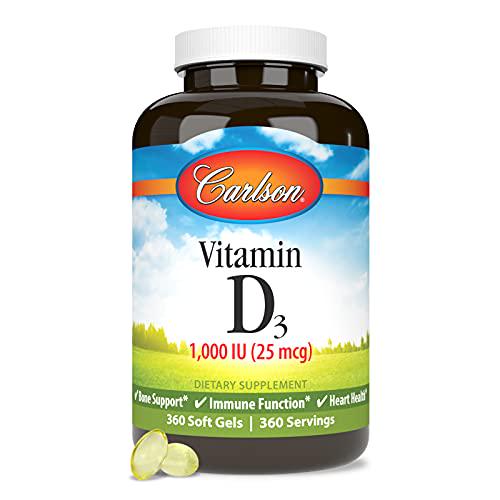 Carlson - Vitamin D3, 1000 IU (25 mcg), Immune Support, Bone Health, Muscle Health, Cholecalciferol, Vitamin D Supplements, Vitamin D3 Soft Gels, 360 Softgels