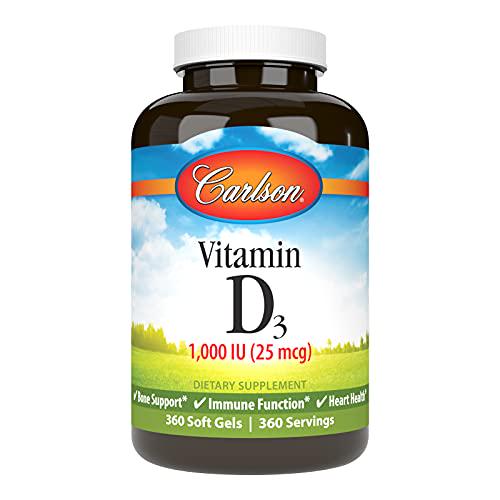 Carlson - Vitamin D3, 1000 IU (25 mcg), Immune Support, Bone Health, Muscle Health, Cholecalciferol, Vitamin D Supplements, Vitamin D3 Soft Gels, 360 Softgels