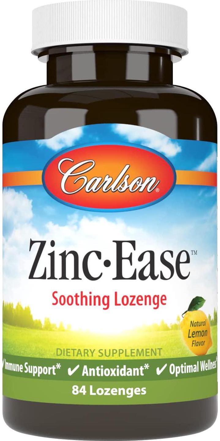 Carlson - Zinc-Ease, Soothing Lozenge, Immune Support and Optimal Wellness, Antioxidant, Lemon, 84 lozenges