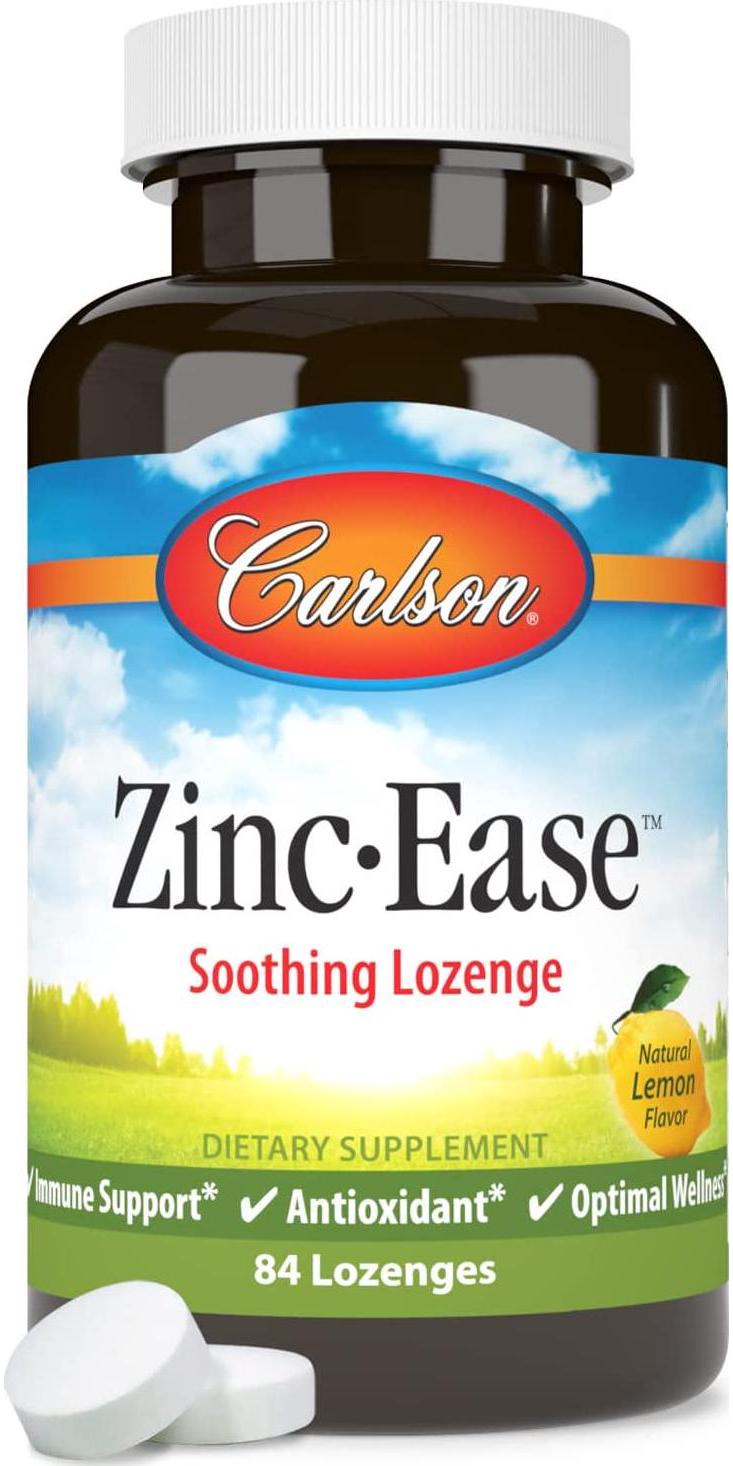 Carlson - Zinc-Ease, Soothing Lozenge, Immune Support and Optimal Wellness, Antioxidant, Lemon, 84 lozenges