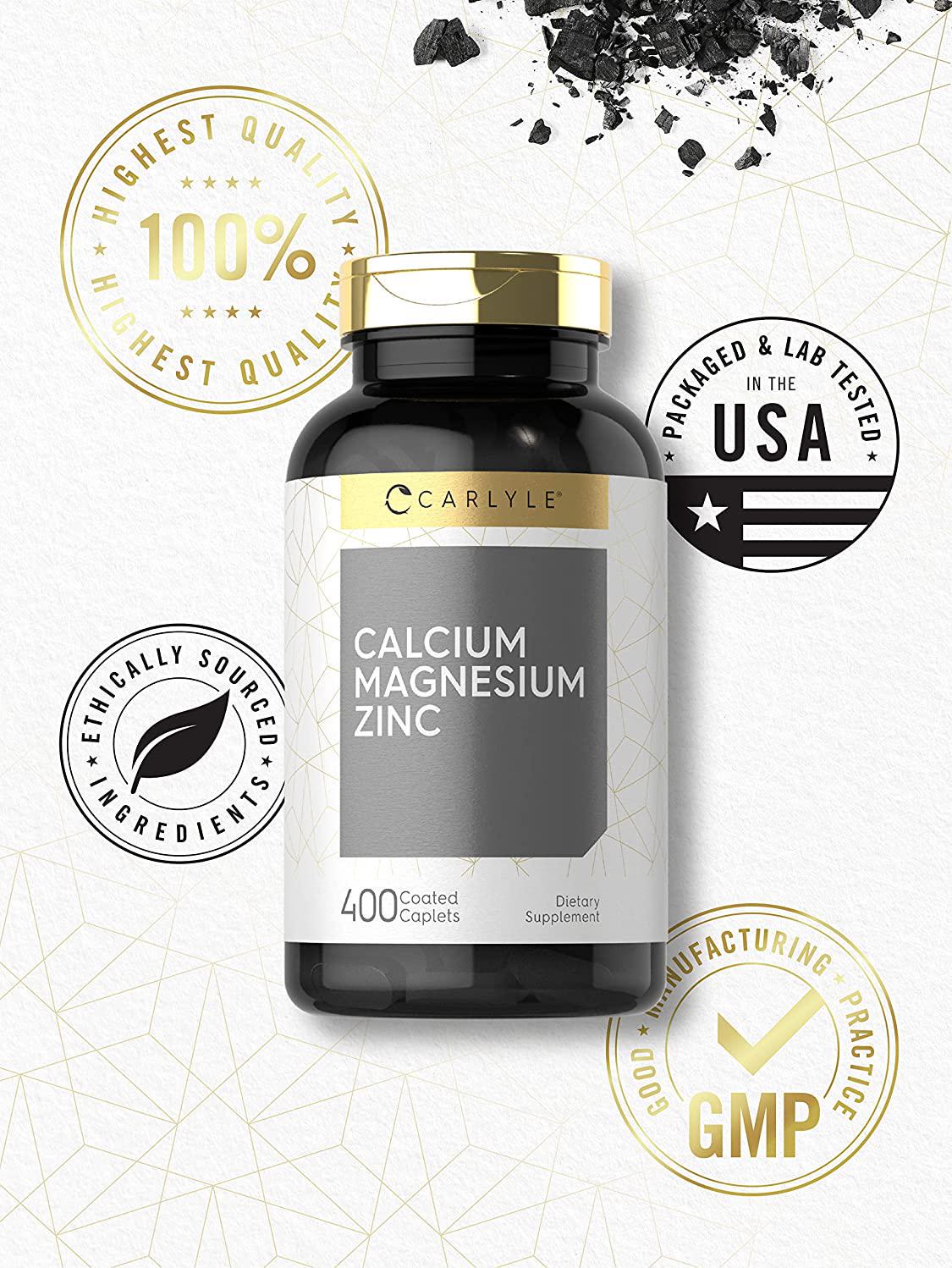 Carlyle Calcium Magnesium Zinc | 400 Caplets | Vegetarian, Non-GMO, Gluten Free Supplement