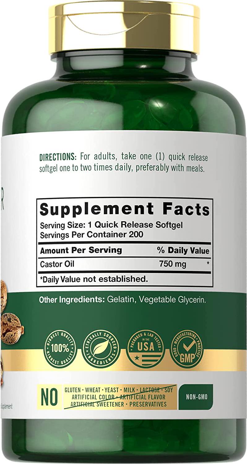 Carlyle Castor Oil 750mg | 200 Softgel Pills | Traditional Herb | Non-GMO, Gluten Free Supplement