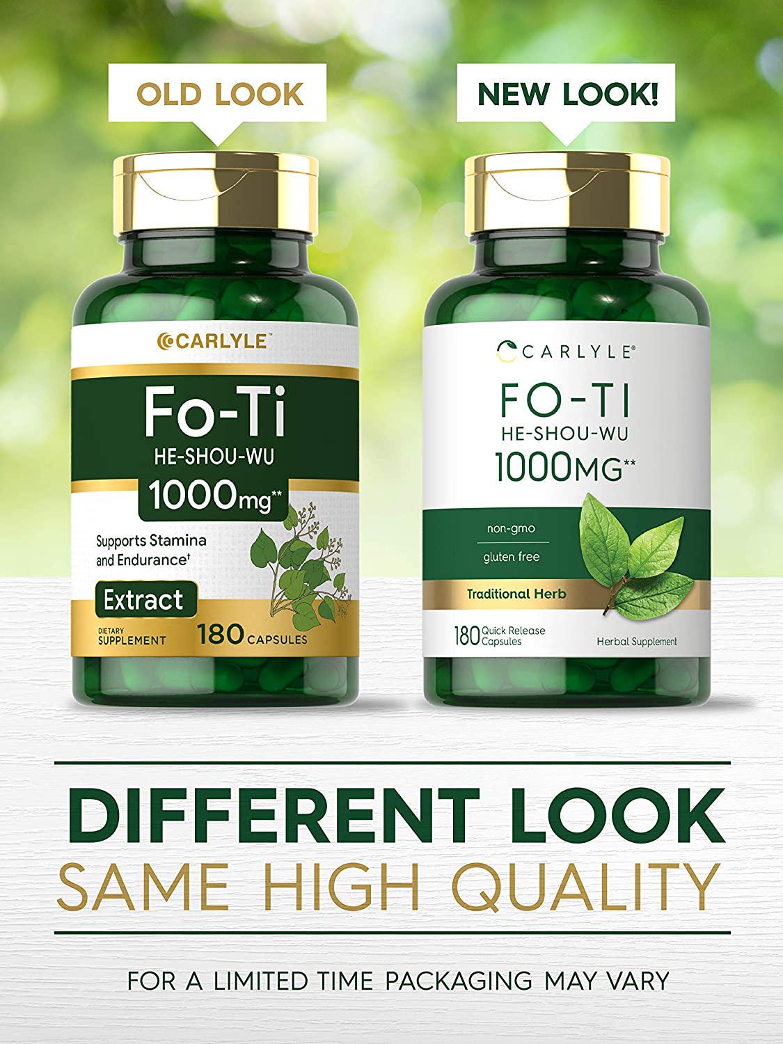 Carlyle Fo-Ti Root 1000 mg 180 Capsules High Strength He-Shou-Wu Non-GMO, Gluten Free