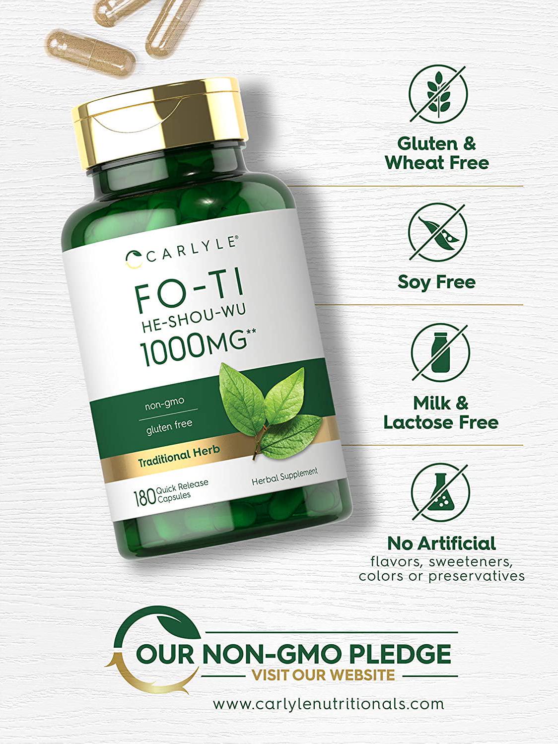 Carlyle Fo-Ti Root 1000 mg 180 Capsules High Strength He-Shou-Wu Non-GMO, Gluten Free