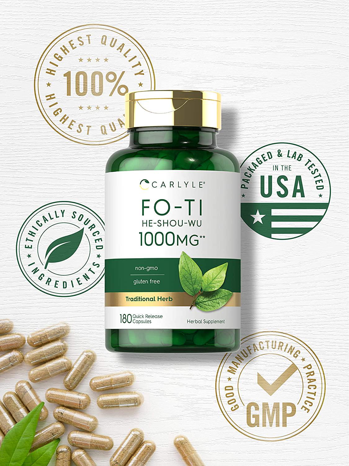 Carlyle Fo-Ti Root 1000 mg 180 Capsules High Strength He-Shou-Wu Non-GMO, Gluten Free
