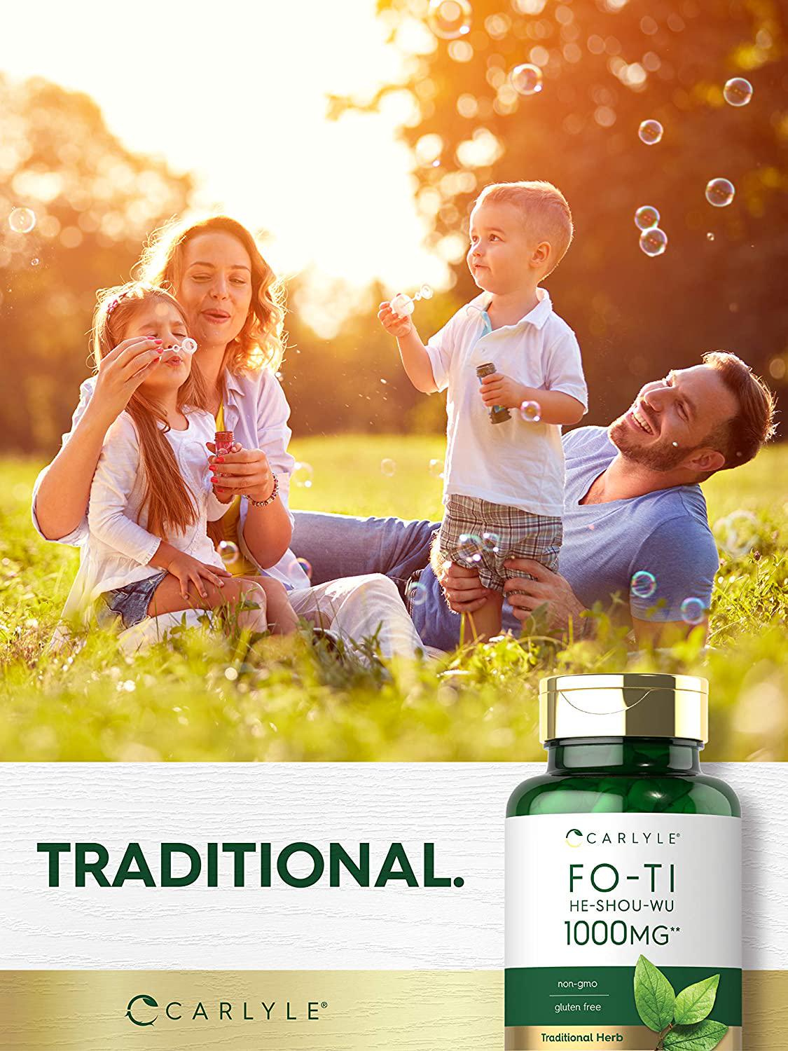 Carlyle Fo-Ti Root 1000 mg 180 Capsules High Strength He-Shou-Wu Non-GMO, Gluten Free