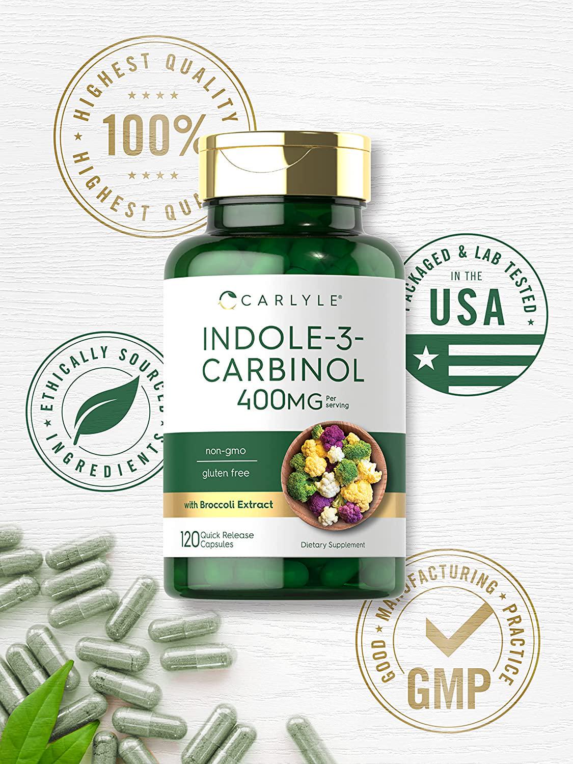 Carlyle Indole-3-Carbinol (I3C) 200mg 120 Capsules Advanced Formula with Broccoli Extract | Non-GMO, Gluten Free |