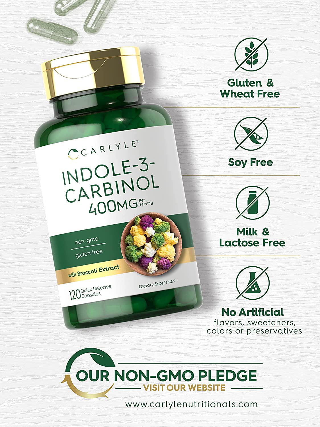Carlyle Indole-3-Carbinol (I3C) 200mg 120 Capsules Advanced Formula with Broccoli Extract | Non-GMO, Gluten Free |