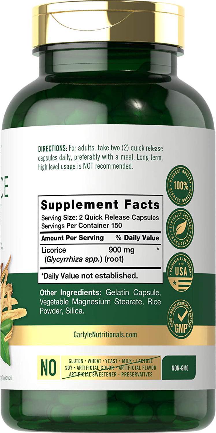 Carlyle Licorice Root Capsules 900 mg | 300 Count | Root Extract Supplement | Non-GMO, Gluten Free
