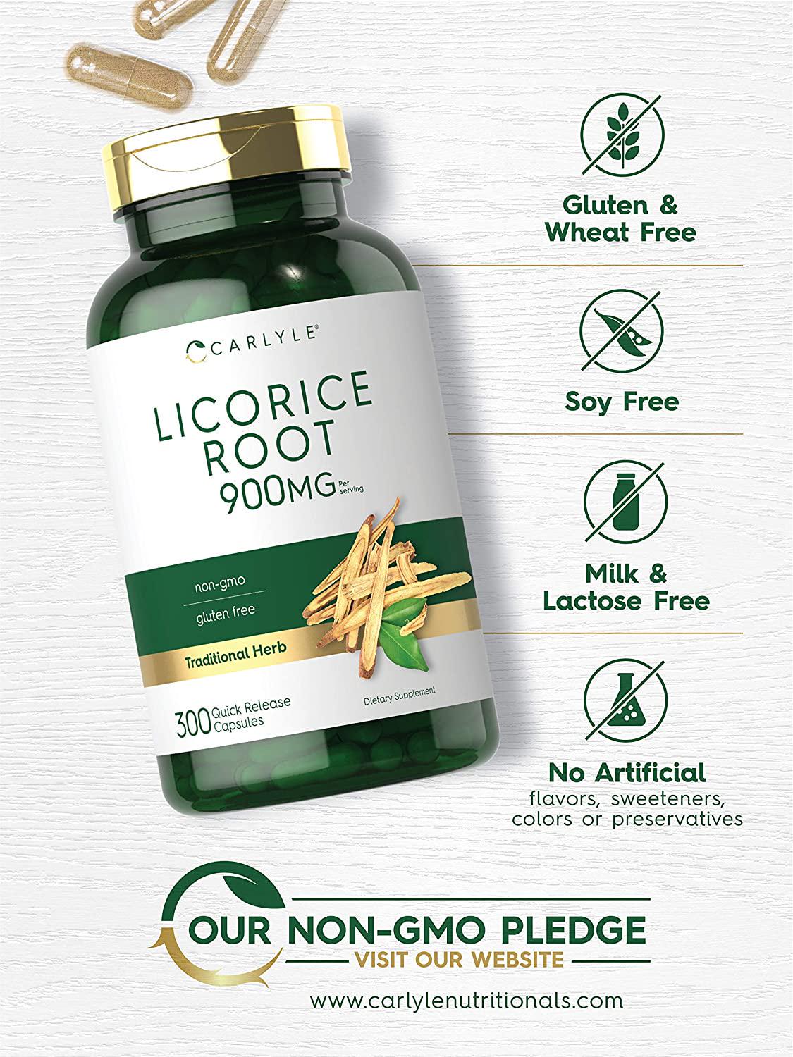Carlyle Licorice Root Capsules 900 mg | 300 Count | Root Extract Supplement | Non-GMO, Gluten Free