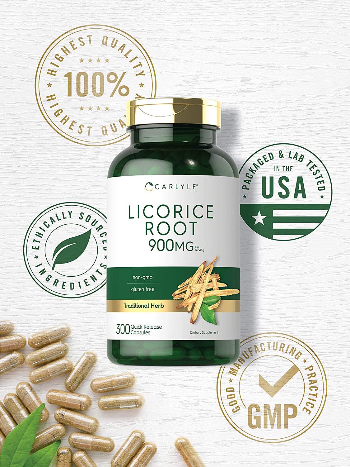 Carlyle Licorice Root Capsules 900 mg | 300 Count | Root Extract Supplement | Non-GMO, Gluten Free