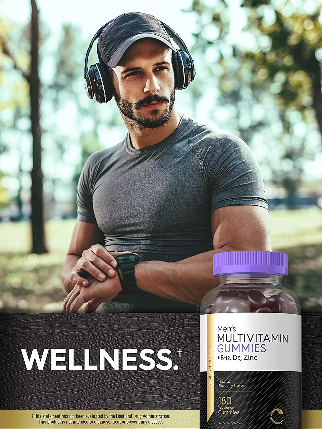 Carlyle Men's Multivitamin Gummies | 180 Count | Natural Blueberry Flavor | Vitamin C, D3 and Zinc | Vegetarian, Non-GMO, Gluten Free Supplement