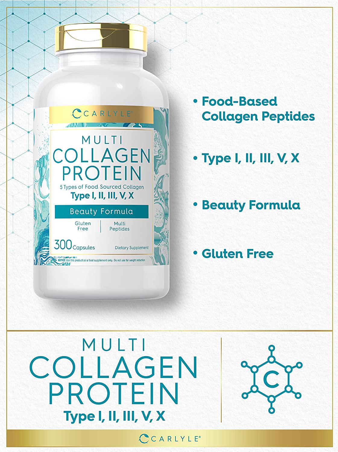 Carlyle Multi Collagen Protein 2000mg | 300 Capsules | Type I, II, III, V, X | Collagen Peptide Pills | Keto and Paleo Friendly, Non-GMO, Gluten Free Supplement