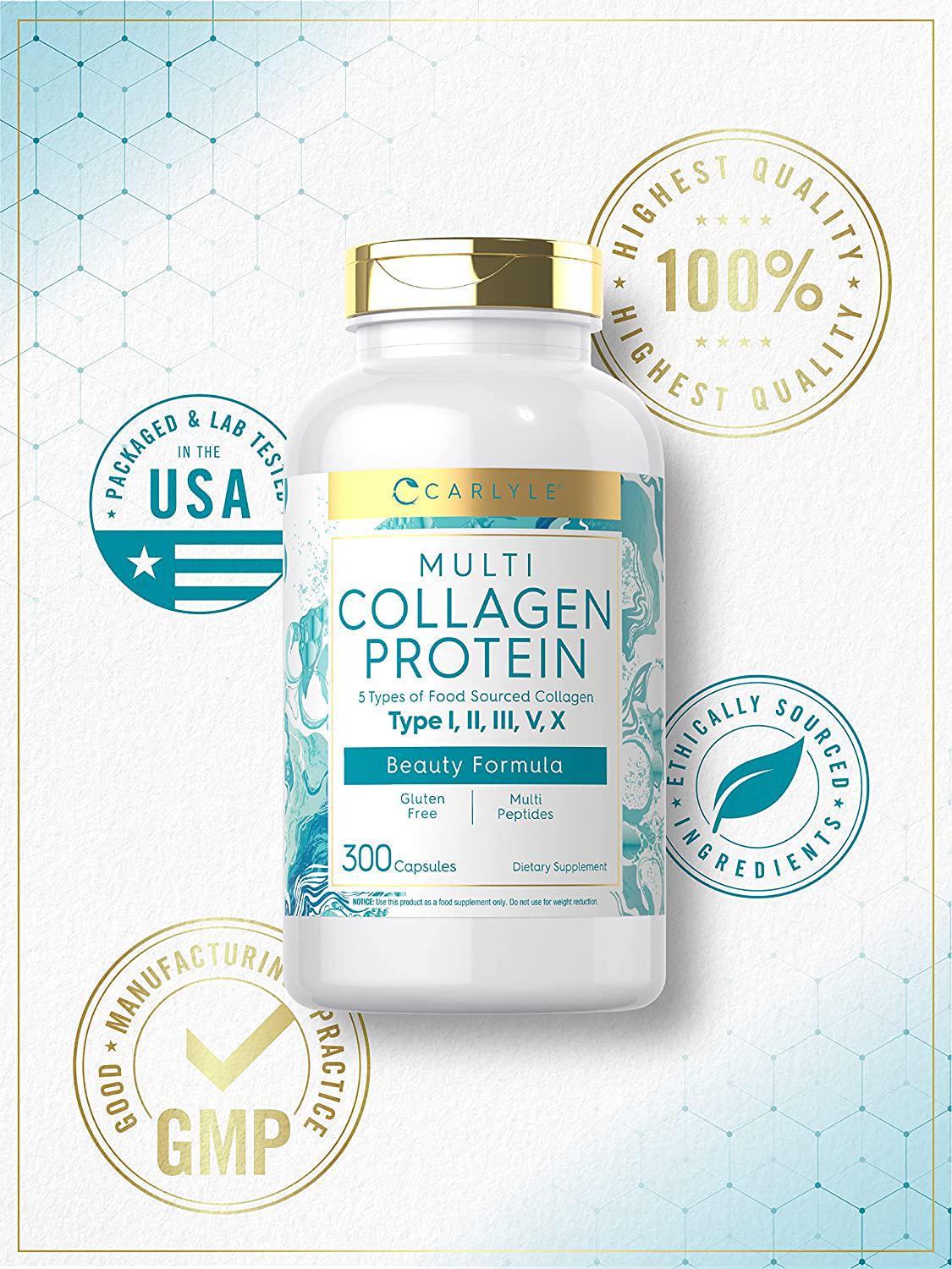 Carlyle Multi Collagen Protein 2000mg | 300 Capsules | Type I, II, III, V, X | Collagen Peptide Pills | Keto and Paleo Friendly, Non-GMO, Gluten Free Supplement