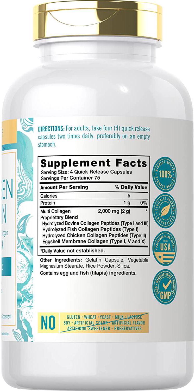 Carlyle Multi Collagen Protein 2000mg | 300 Capsules | Type I, II, III, V, X | Collagen Peptide Pills | Keto and Paleo Friendly, Non-GMO, Gluten Free Supplement