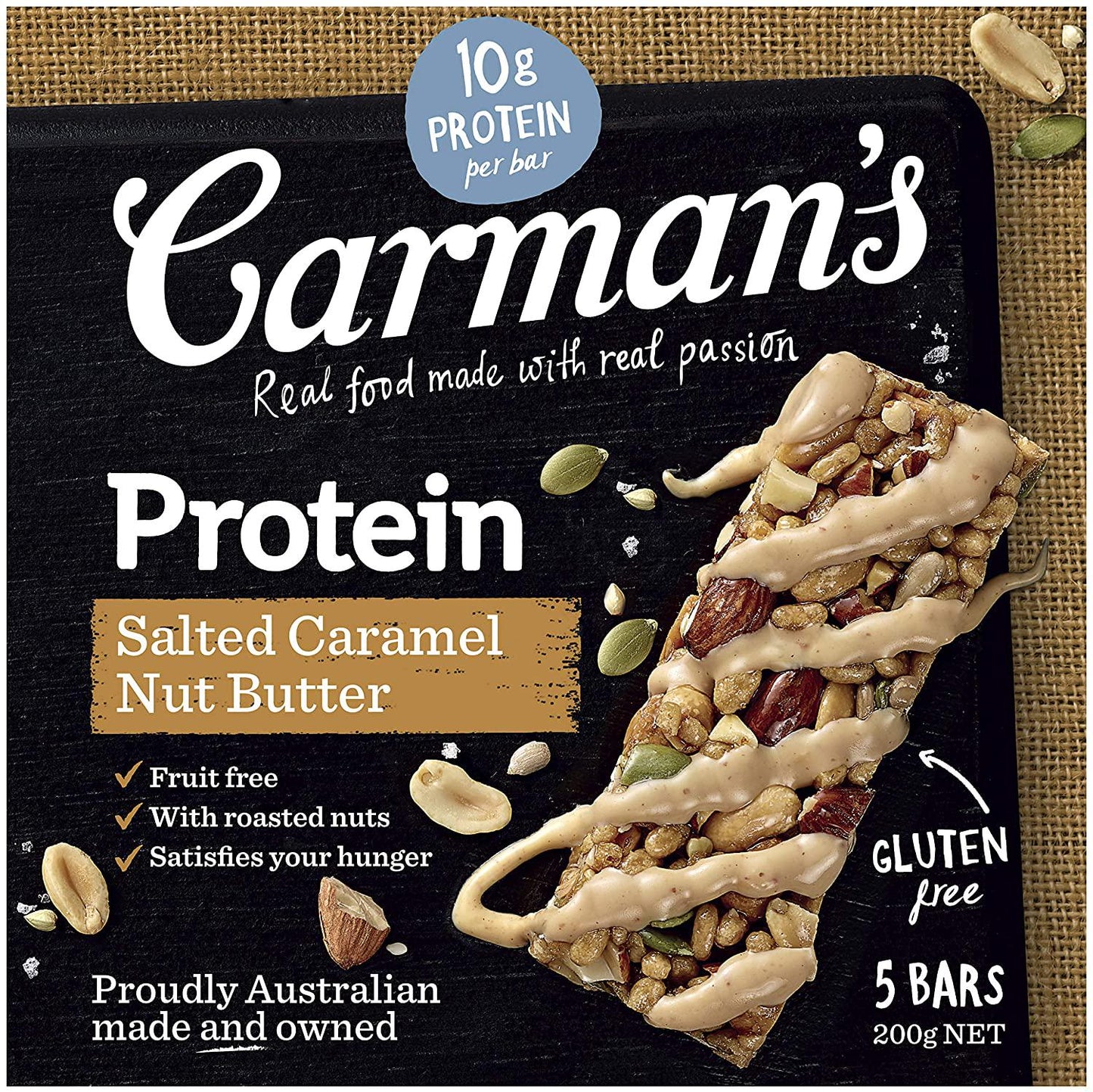 Carman's Salted Caramel Nut Butter Gourmet Protein Bars, 5-pack (200g)