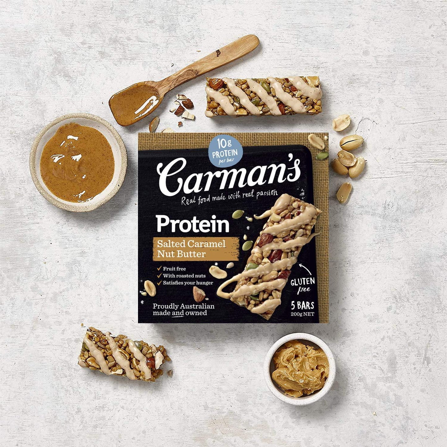 Carman's Salted Caramel Nut Butter Gourmet Protein Bars, 5-pack (200g)