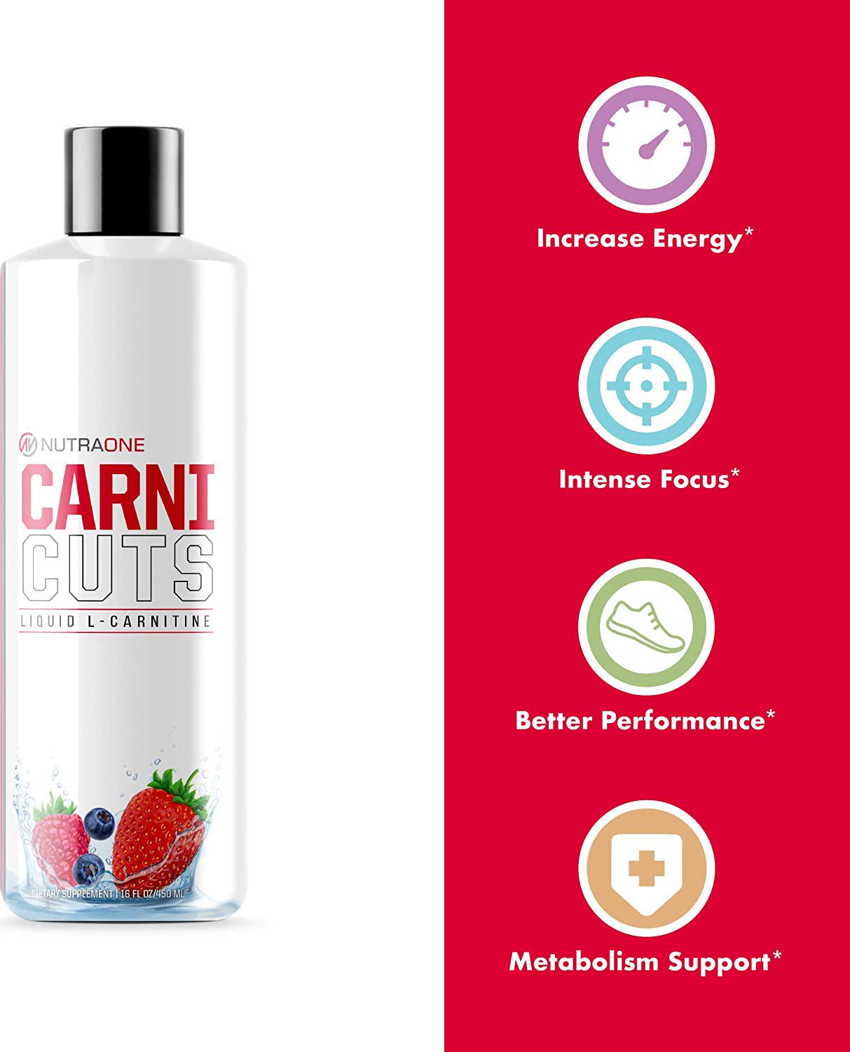 Carnicuts L-Carnitine Liquid Supplement by NutraOne Weight Management, Stimulant Free Metabolic Aid (Berry Blast - 32 Servings)
