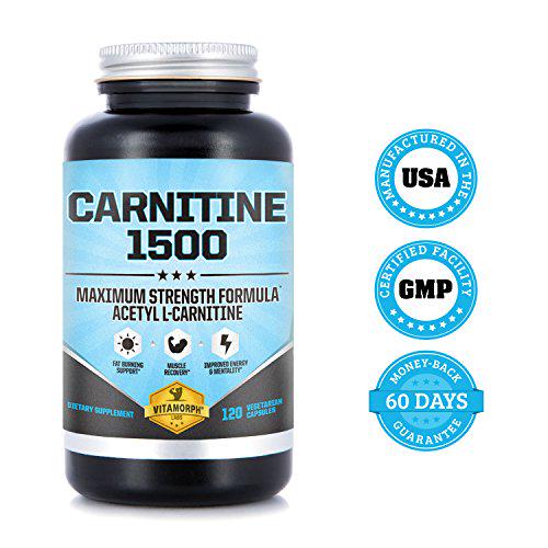 Carnitine 1500 - Acetyl L-Carnitine 1500mg Maximum Strength Carnitine Supplement - Supports Energy, Memory, Focus and Weight Loss Management by Vitamorph Labs - 120 Vegetarian Capsules