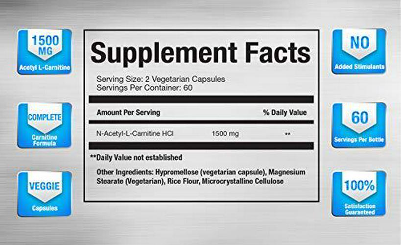 Carnitine 1500 - Acetyl L-Carnitine 1500mg Maximum Strength Carnitine Supplement - Supports Energy, Memory, Focus and Weight Loss Management by Vitamorph Labs - 120 Vegetarian Capsules