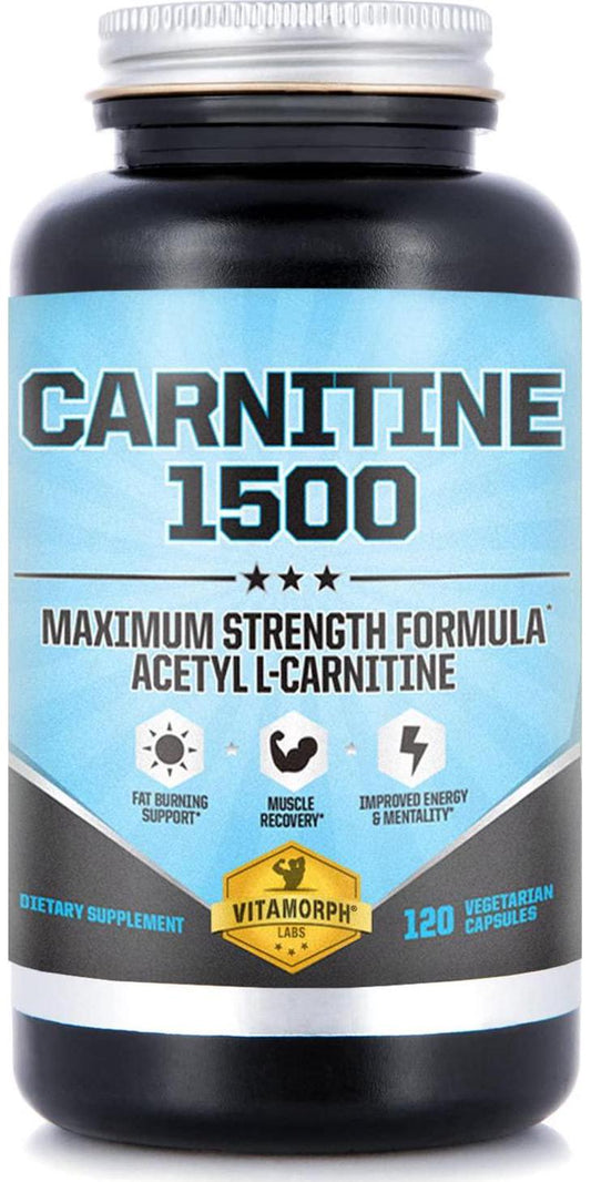 Carnitine 1500 - Acetyl L-Carnitine 1500mg Maximum Strength Carnitine Supplement - Supports Energy, Memory, Focus and Weight Loss Management by Vitamorph Labs - 120 Vegetarian Capsules