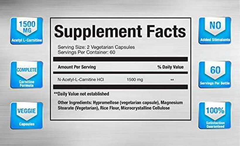 Carnitine 1500 - Acetyl L-Carnitine 1500mg Maximum Strength Carnitine Supplement - Supports Energy, Memory, Focus and Weight Loss Management by Vitamorph Labs - 120 Vegetarian Capsules