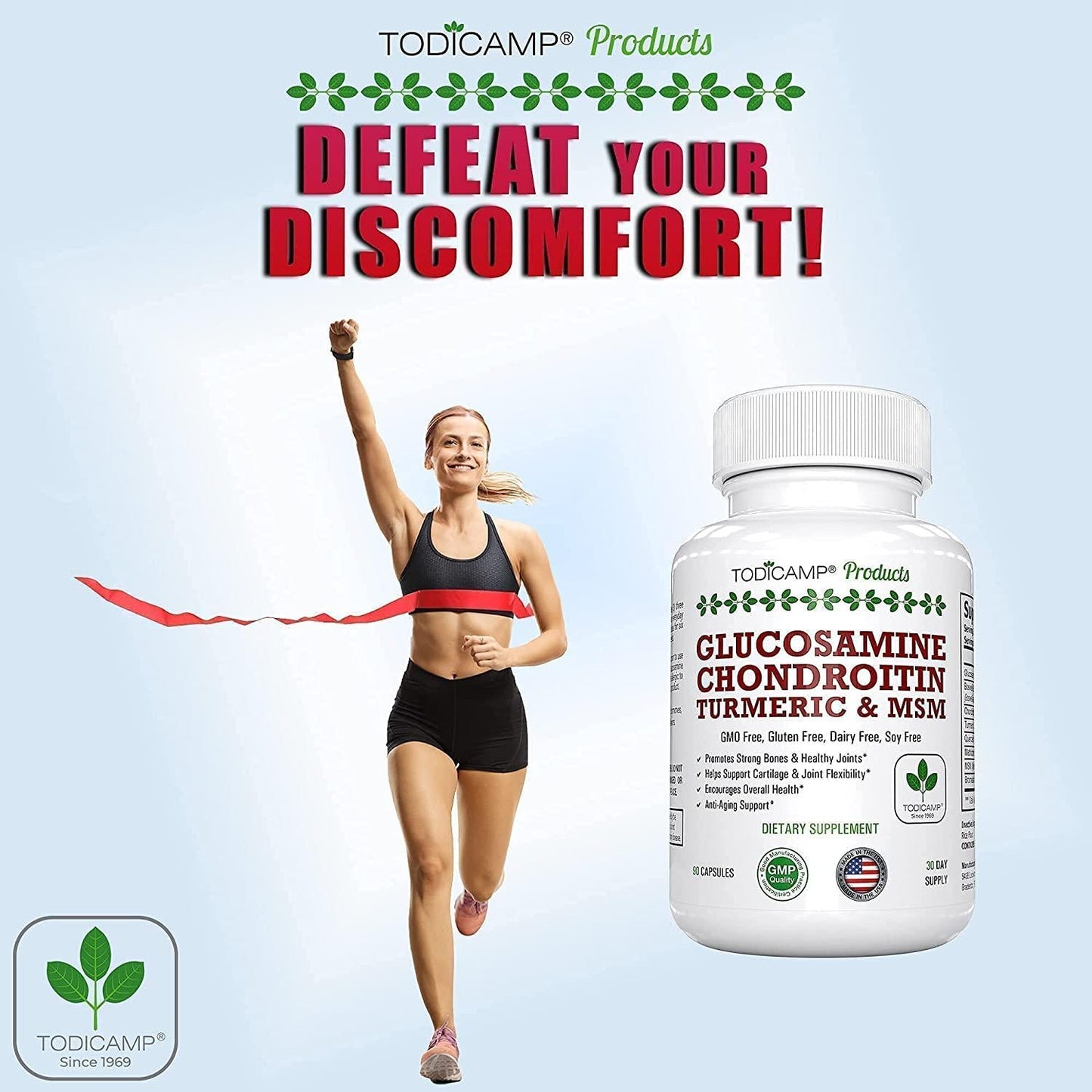 Cartilage Repair Supplement by Todicamp - Glucosamine Chondroitin MSM Turmeric Joint Support Supplement to Move Free - Research Verified Joint Relief - 1 Month Supply 90 Vegetarian Capsules.