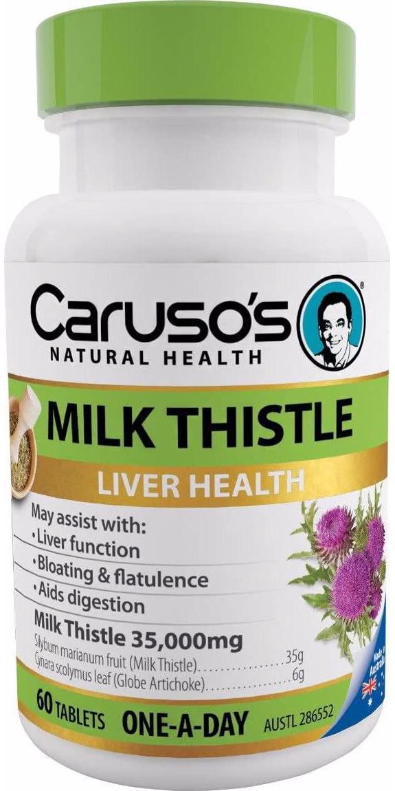 Caruso&#039;s Natural Health Milk Thistle One A Day Tab, White and Parrot Green, 60 Count