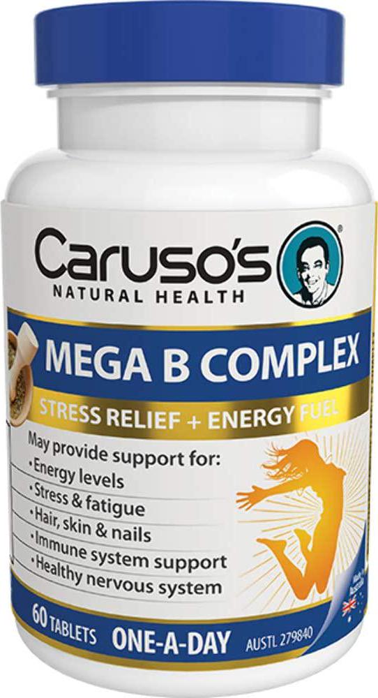 Carusos Mega B Complex 60 Tablets, White and Blue