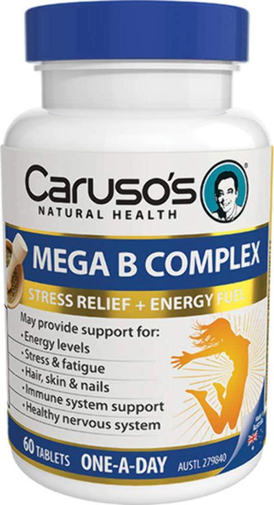 Carusos Mega B Complex 60 Tablets, White and Blue
