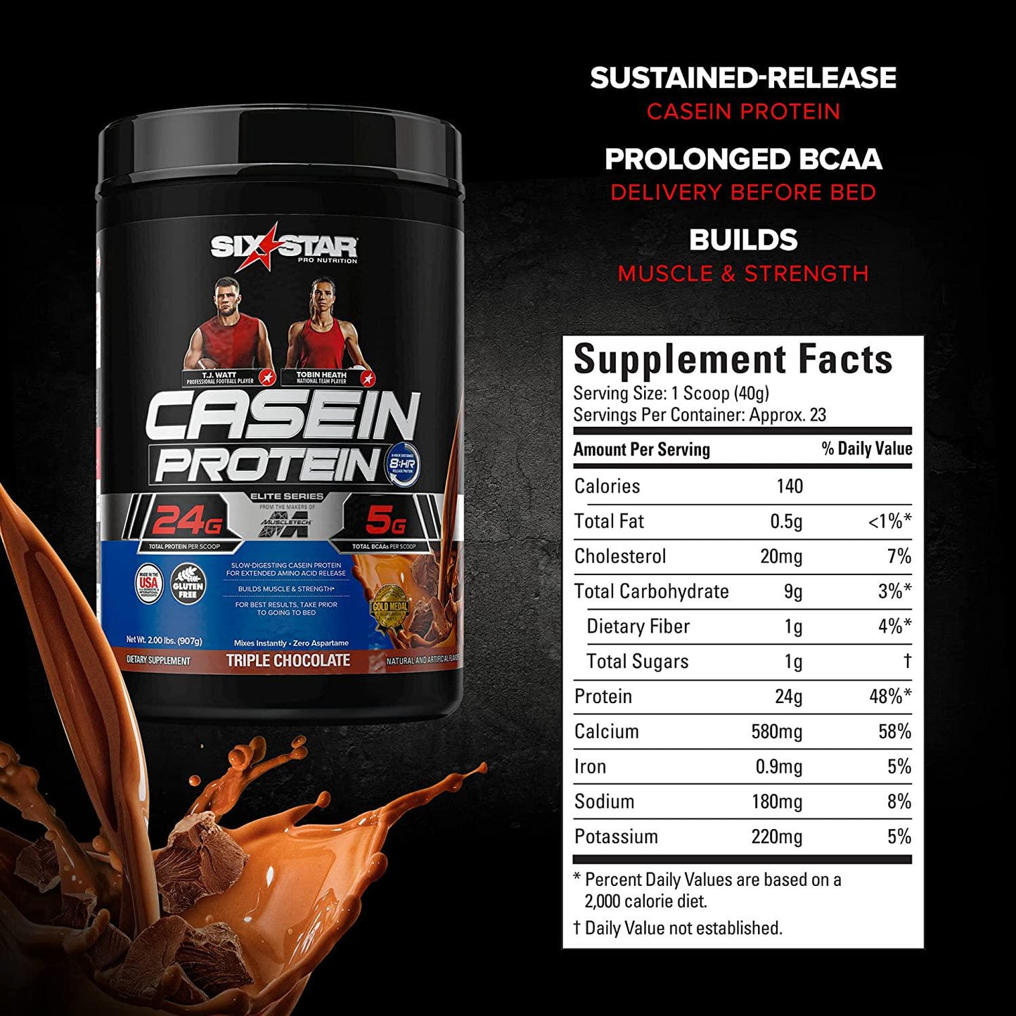 Casein Protein Powder | Six Star Elite Casein Protein Powder | Slow-Digesting Micellar Casein Protein Powder for Muscle Gain | Triple Chocolate Protein Powder, 2 lbs (26 Servings) (Package May Vary)