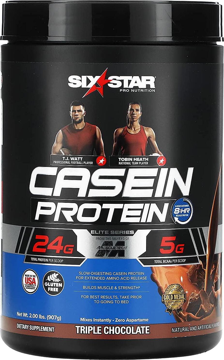 Casein Protein Powder | Six Star Elite Casein Protein Powder | Slow-Digesting Micellar Casein Protein Powder for Muscle Gain | Triple Chocolate Protein Powder, 2 lbs (26 Servings) (Package May Vary)