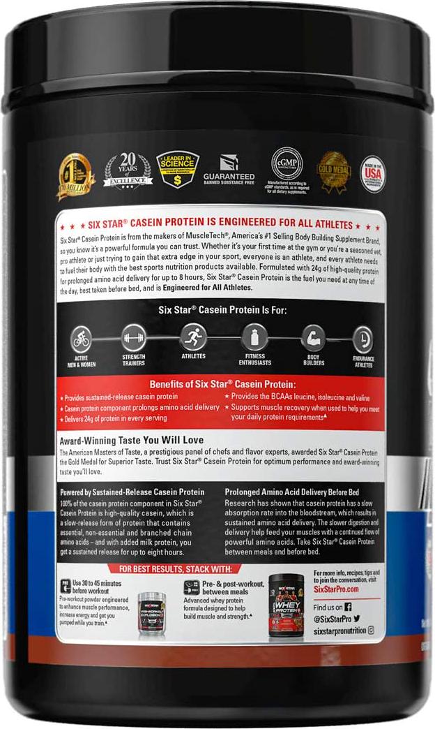 Casein Protein Powder | Six Star Elite Casein Protein Powder | Slow-Digesting Micellar Casein Protein Powder for Muscle Gain | Triple Chocolate Protein Powder, 2 lbs (26 Servings) (Package May Vary)