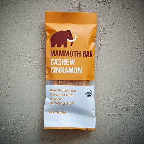 Cashew Cinnamon Bar- Organic, Paleo, Gluten Free and Raw by Mammoth Bar, 10-12g Protein, 1.8 Oz. Bar (10 Bars)