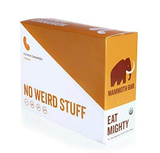 Cashew Cinnamon Bar- Organic, Paleo, Gluten Free and Raw by Mammoth Bar, 10-12g Protein, 1.8 Oz. Bar (10 Bars)