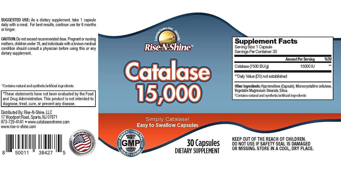 Catalase 15,000-3 Bottles- 3 Month Supply -Pure Catalase Only Antioxidant Enzyme - Small Acid Resistant Capsule