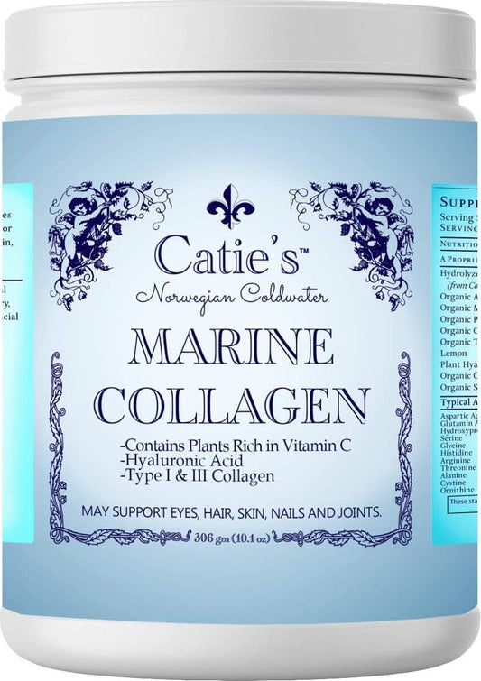 Catie's Marine Collagen- Premium Wild Caught Collagen (Type 1 and 3) from Cold Water Nordic Cod w/Plant Based Vitamin C, Hyaluronic Acid + Herbs! Non GMO. 30 Day Supply.