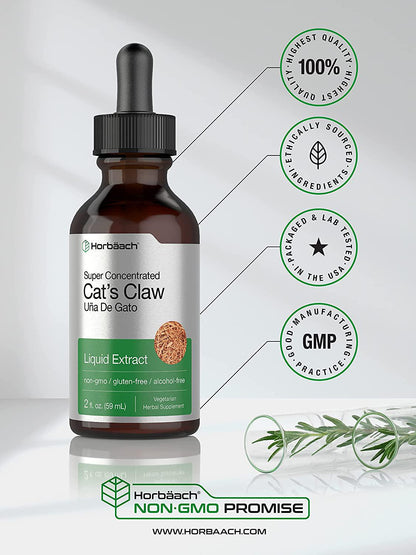 Cats Claw Tincture Alcohol Free | 2 Oz | Vegetarian, Non-GMO, Gluten Free Liquid Extract | by Horbaach