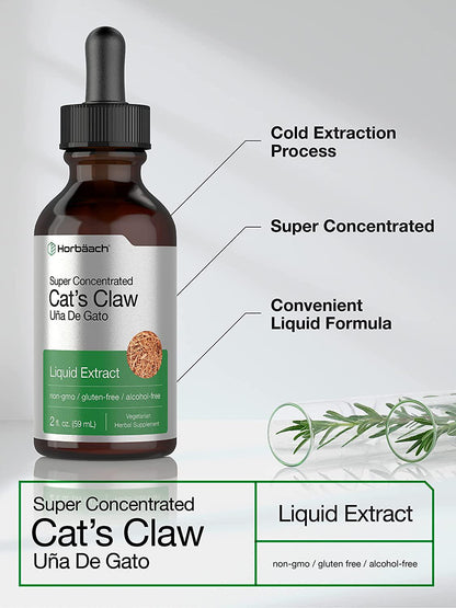 Cats Claw Tincture Alcohol Free | 2 Oz | Vegetarian, Non-GMO, Gluten Free Liquid Extract | by Horbaach