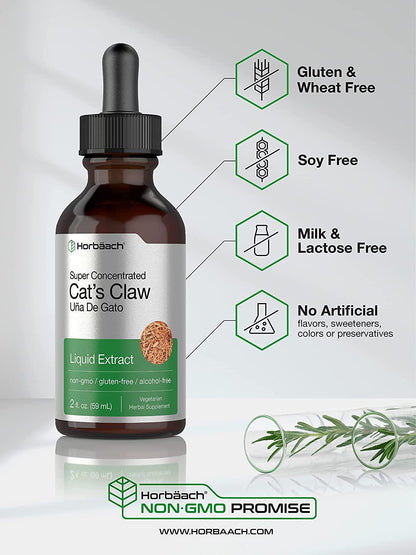 Cats Claw Tincture Alcohol Free | 2 Oz | Vegetarian, Non-GMO, Gluten Free Liquid Extract | by Horbaach