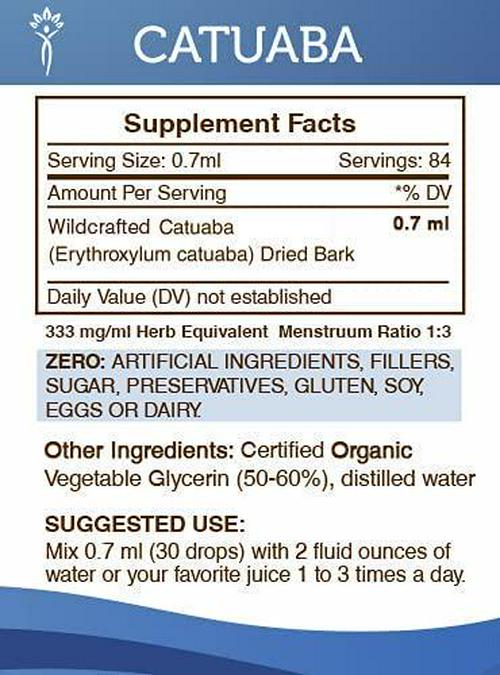 Catuaba Tincture Alcohol-Free Extract, Organic Catuaba Erythroxylum catuaba Healthy Libido 2 oz