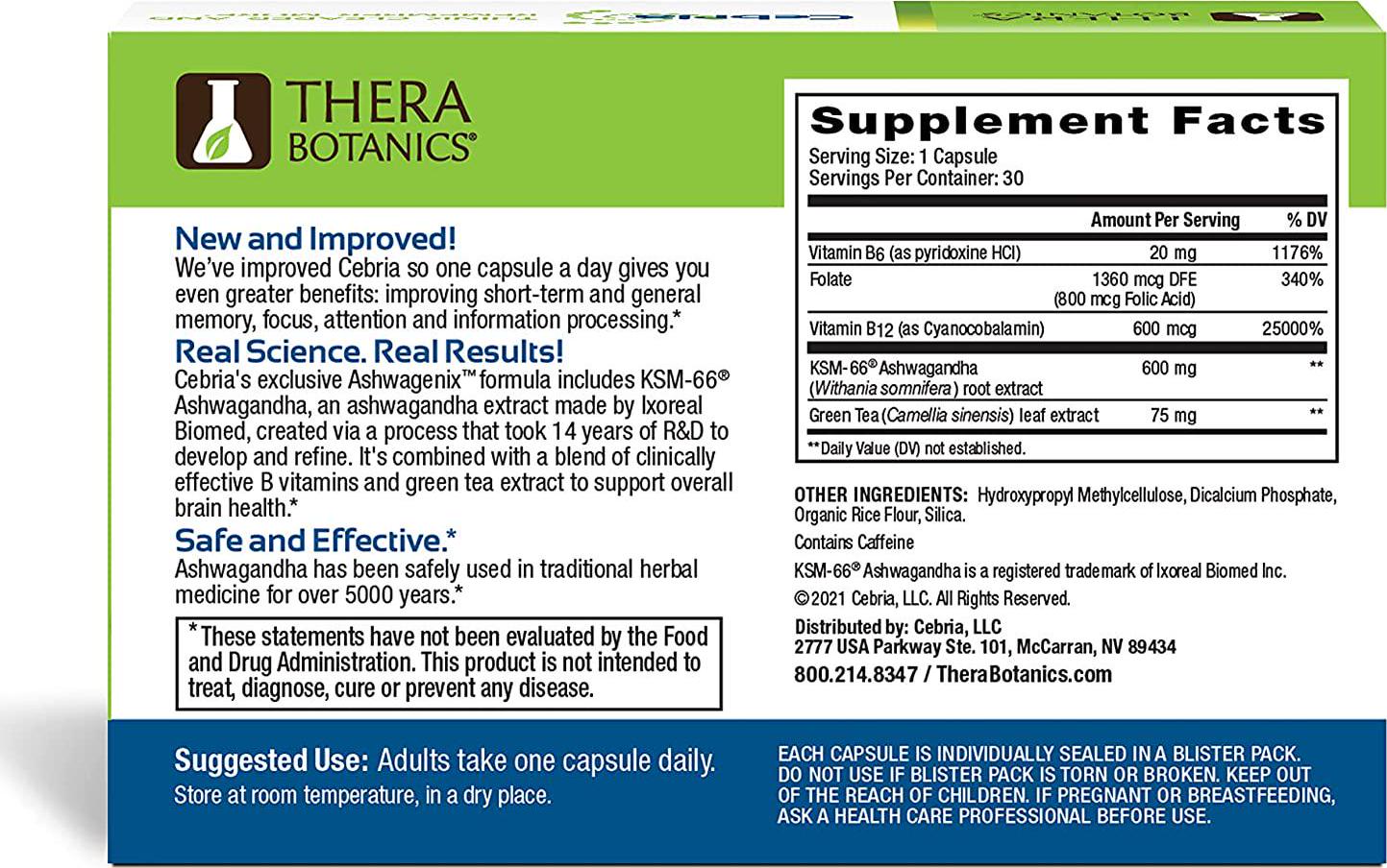 Cebria Ultra Blend | Brain Memory Supplement for Men, Women and Seniors – Safe and Effective | Made with Non-GMO Ingredients | 1 Month Supply