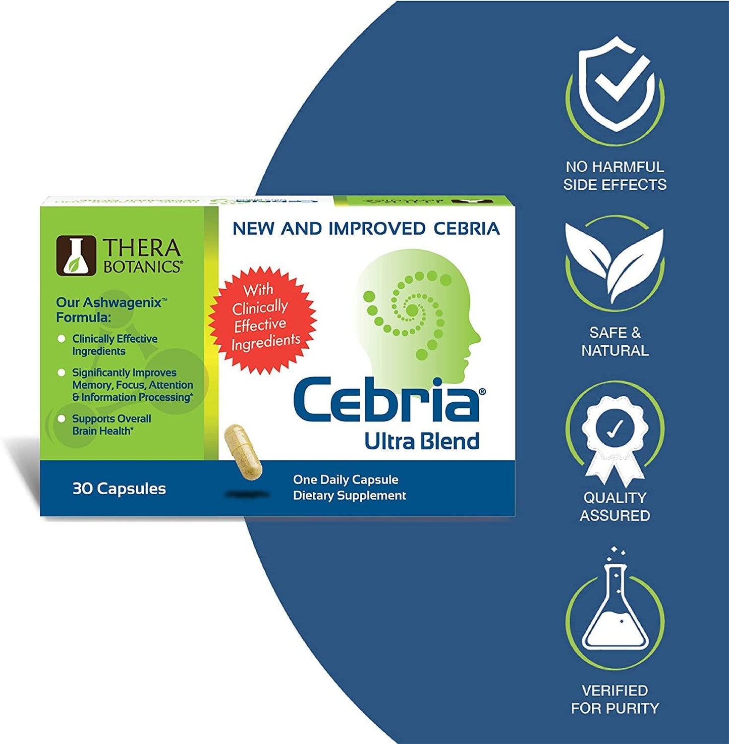 Cebria Ultra Blend | Brain Memory Supplement for Men, Women and Seniors – Safe and Effective | Made with Non-GMO Ingredients | 1 Month Supply