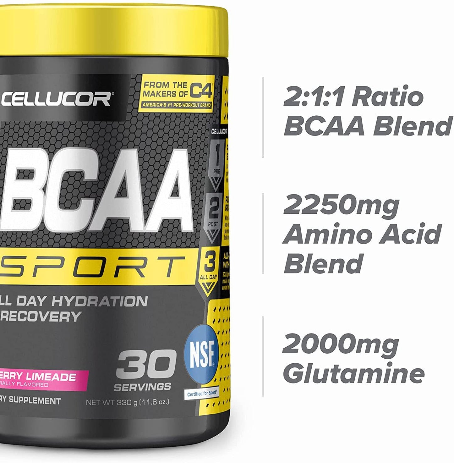 Cellucor BCAA Sport, BCAA Powder Sports Drink for Hydration and Recovery, Cherry Limeade, 30 Servings