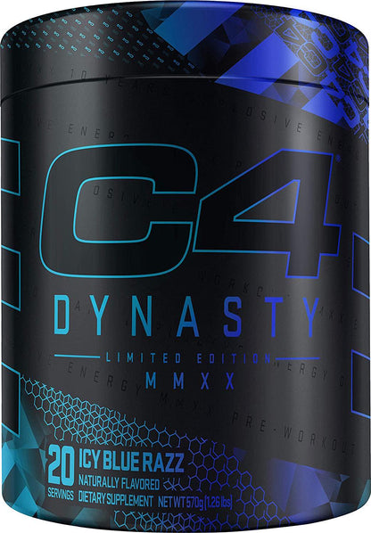 Cellucor C4 Dynasty MMXX Pre Workout Powder Icy Blue Razz, Sugar Free Preworkout Energy Supplement for Men and Women, 350mg Caffeine + 6.4g Beta Alanine, 20 Servings