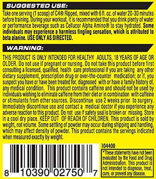 Cellucor C4 Ripped Pre Workout Powder, Thermogenic Fat Burner, Energy and Weight Loss Supplement For Men and Women, Icy Blue Razz, 30 Servings